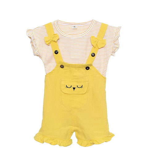 Baby Girl's Half Sleeve Stripe Top T-Shirt with Bib Shorts Dungaree