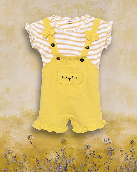 Baby Girl's Half Sleeve Stripe Top T-Shirt with Bib Shorts Dungaree