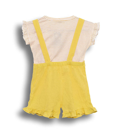 Baby Girl's Half Sleeve Stripe Top T-Shirt with Bib Shorts Dungaree
