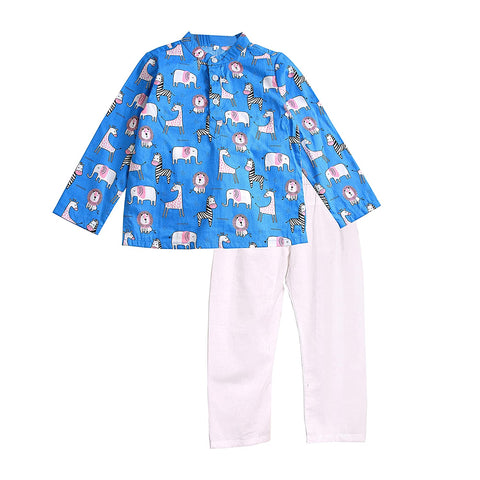 Cotton Cartoon Print Ethnic wear Kurta Pyjama Set for Kids