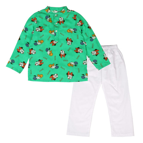 Cotton Cartoon Print Ethnic wear Kurta Pyjama Set for Kids