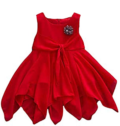 Sleeveless Red Flower Applique Flared Asymmetrical Hem Tutu Princess Frock Dress for Girls