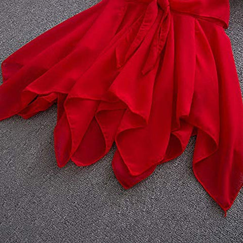 Sleeveless Red Flower Applique Flared Asymmetrical Hem Tutu Princess Frock Dress for Girls