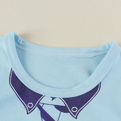 Cute Tie Printed Half Sleeve T-shirt & Check 3/4th Shorts Little Man Party Dress Clothes for Kids