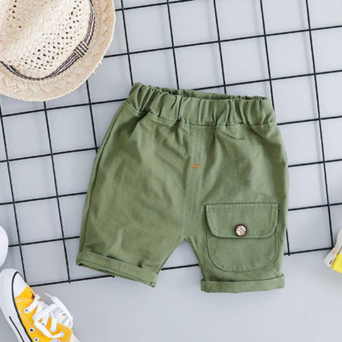 Yellow & Olive Bear Print Half Sleeve T-shirt & Shorts Set for Kids