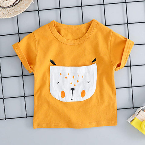 Yellow & Olive Bear Print Half Sleeve T-shirt & Shorts Set for Kids