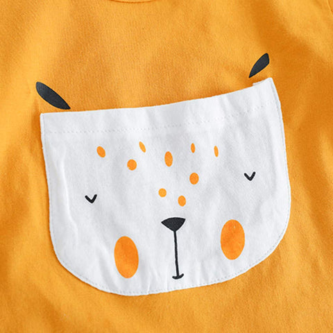 Yellow & Olive Bear Print Half Sleeve T-shirt & Shorts Set for Kids