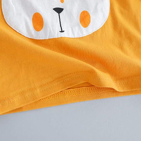 Yellow & Olive Bear Print Half Sleeve T-shirt & Shorts Set for Kids