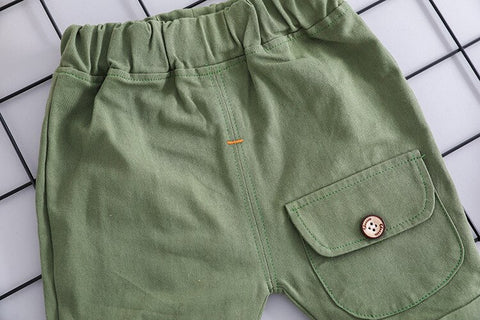 Yellow & Olive Bear Print Half Sleeve T-shirt & Shorts Set for Kids