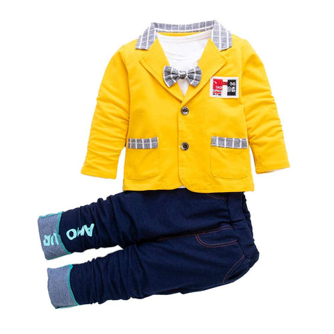 Partywear Coat / Blazer with T-Shirt and Denim Blue Jogger Pant 3 Pc Suit Set for Little Boys