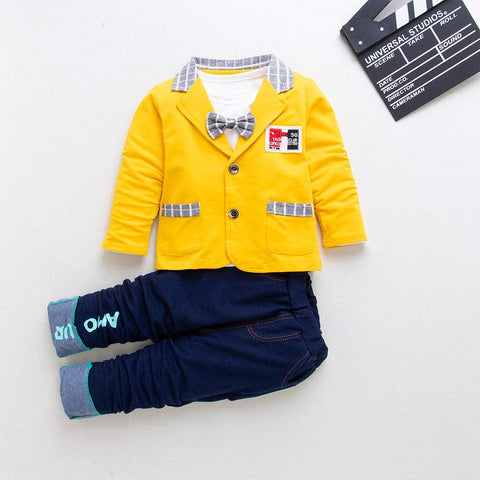Partywear Coat / Blazer with T-Shirt and Denim Blue Jogger Pant 3 Pc Suit Set for Little Boys
