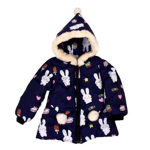 Cartoon Bunny Rabbit Fur Winter Warm Quilted Bomber Puffer Hood Jacket Coat for Lil Girls