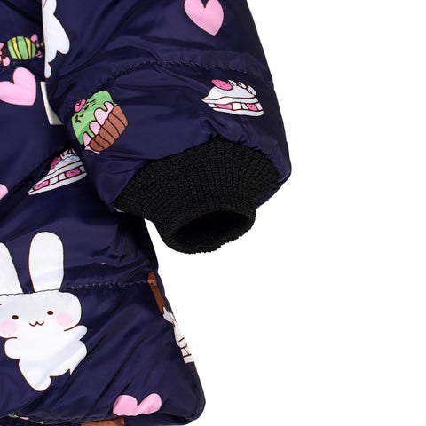 Cartoon Bunny Rabbit Fur Winter Warm Quilted Bomber Puffer Hood Jacket Coat for Lil Girls
