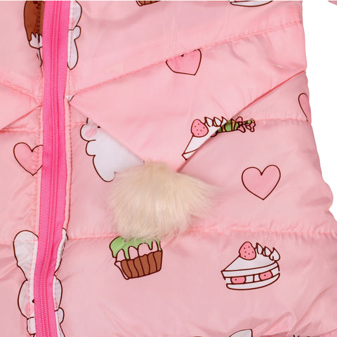 Cartoon Bunny Rabbit Fur Winter Warm Quilted Bomber Puffer Hood Jacket Coat for Lil Girls