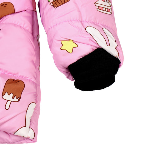 Cartoon Bunny Rabbit Fur Winter Warm Quilted Bomber Puffer Hood Jacket Coat for Lil Girls