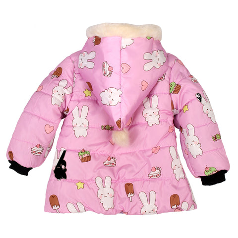 Cartoon Bunny Rabbit Fur Winter Warm Quilted Bomber Puffer Hood Jacket Coat for Lil Girls