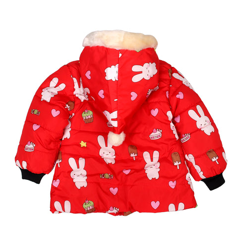 Cartoon Bunny Rabbit Fur Winter Warm Quilted Bomber Puffer Hood Jacket Coat for Lil Girls