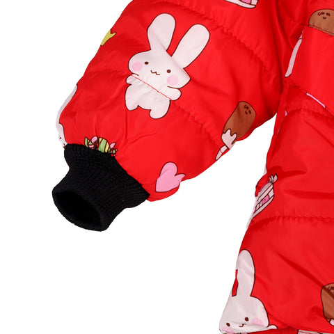 Cartoon Bunny Rabbit Fur Winter Warm Quilted Bomber Puffer Hood Jacket Coat for Lil Girls