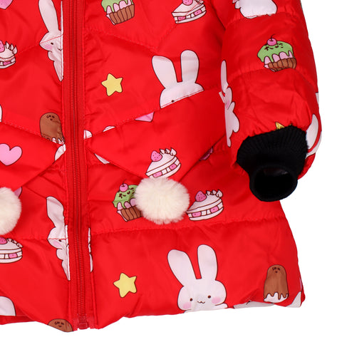 Cartoon Bunny Rabbit Fur Winter Warm Quilted Bomber Puffer Hood Jacket Coat for Lil Girls