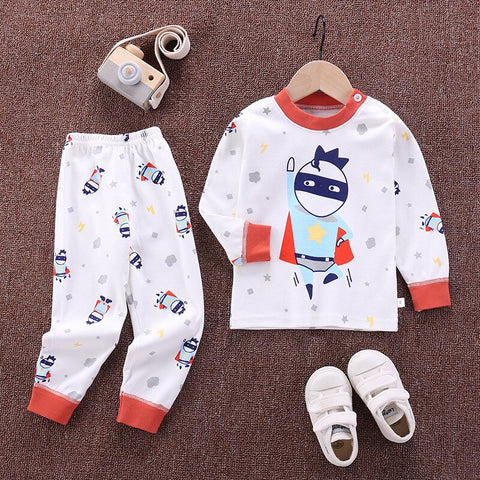 Little Superhero Kid Printed Full Sleeve Tshirt & PJs Clothing Set for Infant Toddler Baby Boys