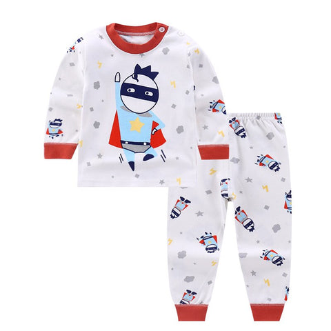 Little Superhero Kid Printed Full Sleeve Tshirt & PJs Clothing Set for Infant Toddler Baby Boys