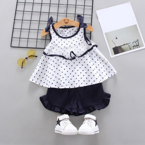 Polka Dot Print Sleeveless Flared Top and Shorts Clothing Set for Infant Toddler Baby Girl