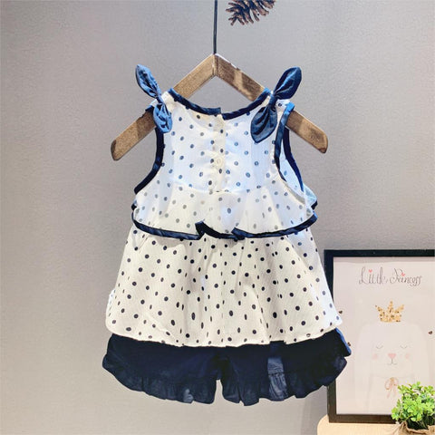 Polka Dot Print Sleeveless Flared Top and Shorts Clothing Set for Infant Toddler Baby Girl
