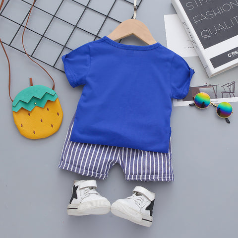 I Love Daddy Half Sleeve Text Car Print T-Shirt with Stripe Shorts for Infant Toddler Baby Boy Girl
