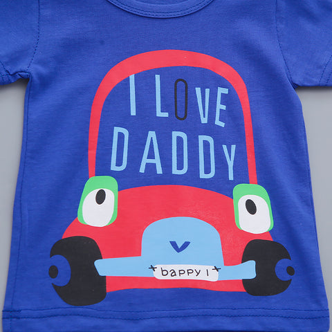 I Love Daddy Half Sleeve Text Car Print T-Shirt with Stripe Shorts for Infant Toddler Baby Boy Girl