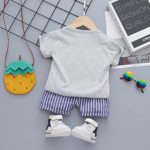 I Love Daddy Half Sleeve Text Car Print T-Shirt with Stripe Shorts for Infant Toddler Baby Boy Girl