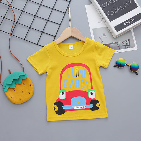I Love Daddy Half Sleeve Text Car Print T-Shirt with Stripe Shorts for Infant Toddler Baby Boy Girl
