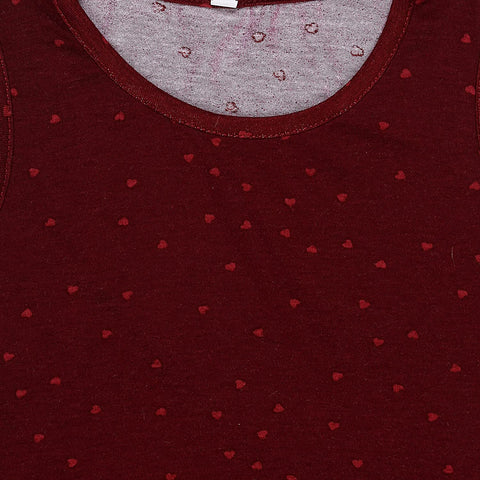 Sleeveless Maroon Heart Self Fabric Tank Top with Camouflage 3/4th Capri Pant