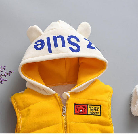 3D Fur Bear Cartoon Thick Warm Fleece T-shirt Pant with Hood Jacket 3 Pc Winter Party Clothing Set for Infant Toddler Kids