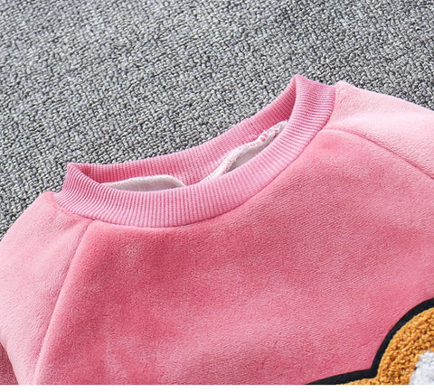 3 Piece Warm Fleece Winter Cartoon Bear Graphics Warm Sweatshirt with Hooded Jacket and Jogger Pant Clothing Set for Infant Toddler Kids