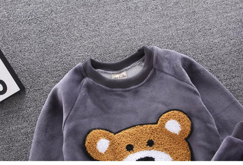 3 Piece Warm Fleece Winter Cartoon Bear Graphics Warm Sweatshirt with Hooded Jacket and Jogger Pant Clothing Set for Infant Toddler Kids