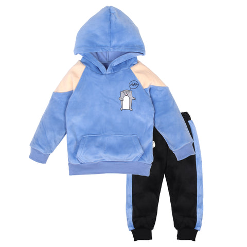Cute Hamster Warm Micro Fleece Full Sleeve Pullover Sweatshirt Hoodie Tshirt and Lower / Jogger Pant Winter Clothing Set for Kids