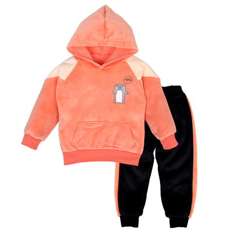 Cute Hamster Warm Micro Fleece Full Sleeve Pullover Sweatshirt Hoodie Tshirt and Lower / Jogger Pant Winter Clothing Set for Kids