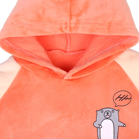 Cute Hamster Warm Micro Fleece Full Sleeve Pullover Sweatshirt Hoodie Tshirt and Lower / Jogger Pant Winter Clothing Set for Kids
