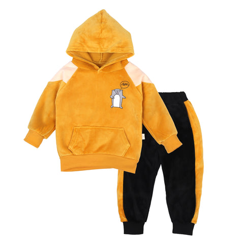 Cute Hamster Warm Micro Fleece Full Sleeve Pullover Sweatshirt Hoodie Tshirt and Lower / Jogger Pant Winter Clothing Set for Kids