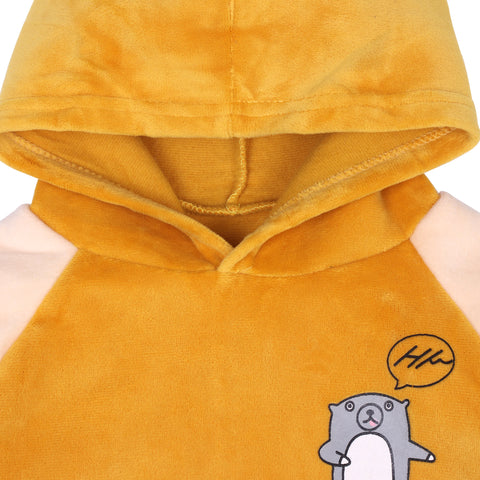 Cute Hamster Warm Micro Fleece Full Sleeve Pullover Sweatshirt Hoodie Tshirt and Lower / Jogger Pant Winter Clothing Set for Kids