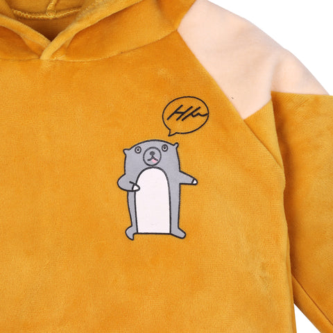 Cute Hamster Warm Micro Fleece Full Sleeve Pullover Sweatshirt Hoodie Tshirt and Lower / Jogger Pant Winter Clothing Set for Kids