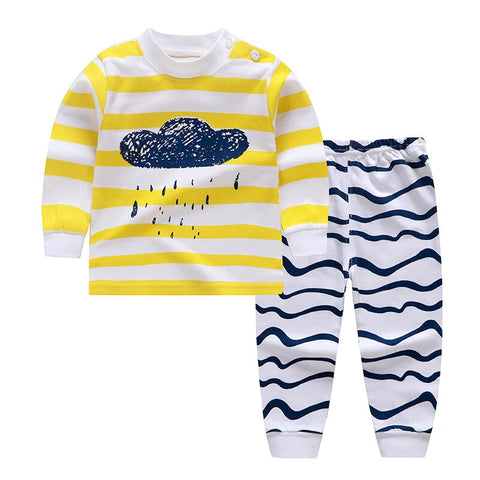 Full Sleeve Cotton Cartoon Dinosaur Print Tshirt & Pajama PJ Lounging Set for Infant Toddler Baby Boy Girl Kids