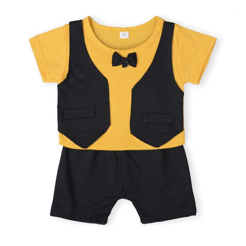 Graph Check T-shirt with Attached Waistcoat Bow tie and Shorts Little Gentleman Clothing Set for Boys