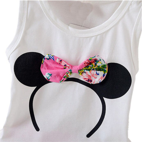 Bow Hairband Patch Cotton Summer Sleeveless Tank Top T-shirt with Floral Printed Shorts for infant Toddler Baby Girls
