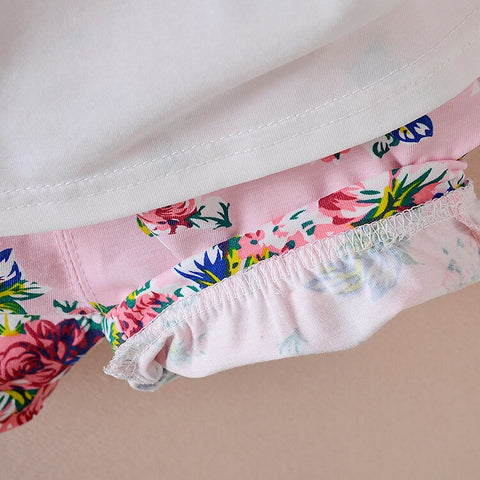 Bow Hairband Patch Cotton Summer Sleeveless Tank Top T-shirt with Floral Printed Shorts for infant Toddler Baby Girls