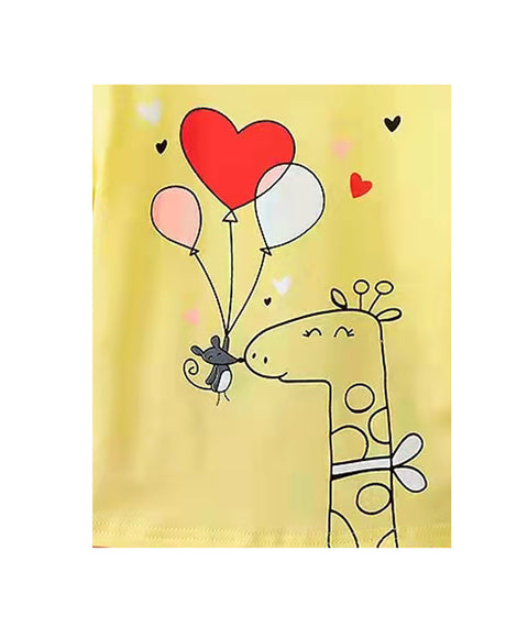 Yellow Pink Giraffe Balloon Print T-shirt and Shorts Summer Clothing Set for Infants