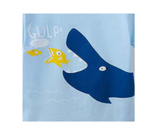 Blue Shark Print Half Sleeve T-shirt and Shorts Summer Clothing Set for Infant Toddler Kids