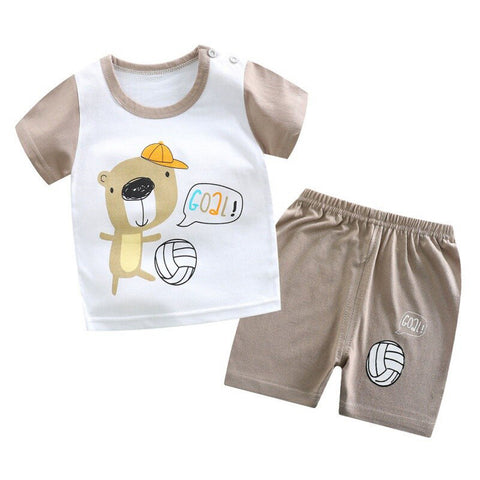 Cute Bear Football Cartoon Print Cool T-shirt and Shorts Summer Clothing Set for Infant Toddler Kids