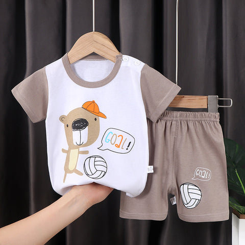 Cute Bear Football Cartoon Print Cool T-shirt and Shorts Summer Clothing Set for Infant Toddler Kids