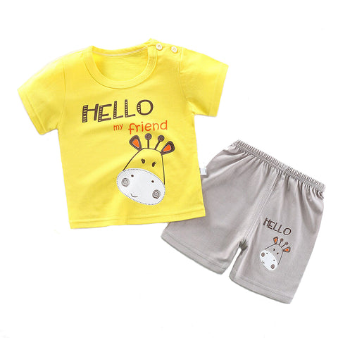 Yellow Giraffe Print Cool T-shirt and Shorts Summer Clothing Set for Infant Toddler Kids